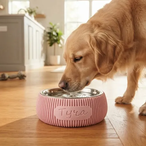 Comedero Mascotas Personalizados Moderno Estetico Rosa Pálido