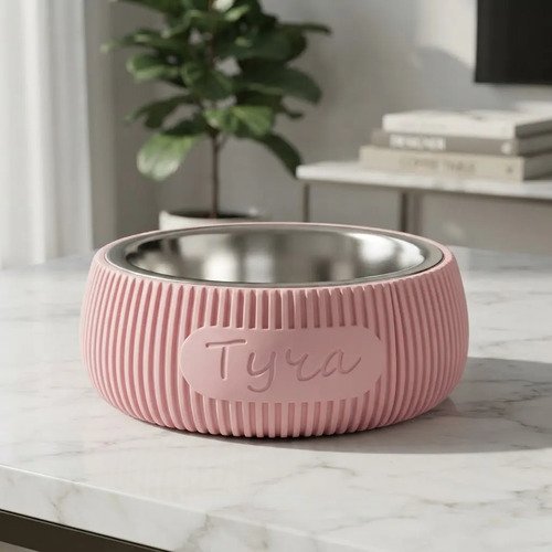 Comedero Mascotas Personalizados Moderno Estetico Rosa Pálido